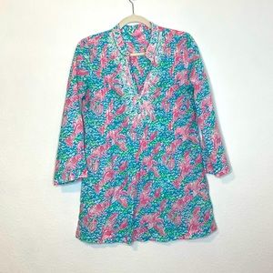 Lilly Pulizer Lobster Print Beaded Neckline Tunic Shirt Size S